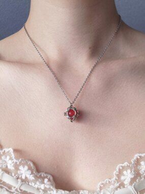Gothic red and silver necklace with a small silver chain